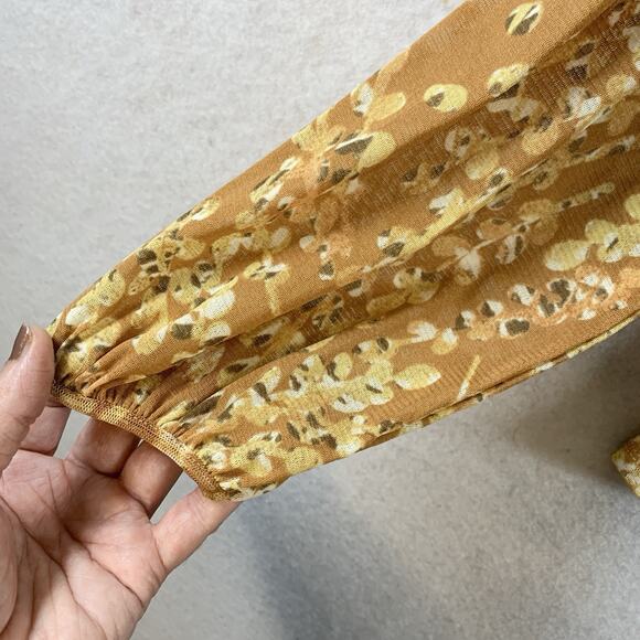 Womens Y2K Sheer Mesh Babydoll Top Sz M Earthy Balloon Long Sleeve Cottage - Picture 5 of 16